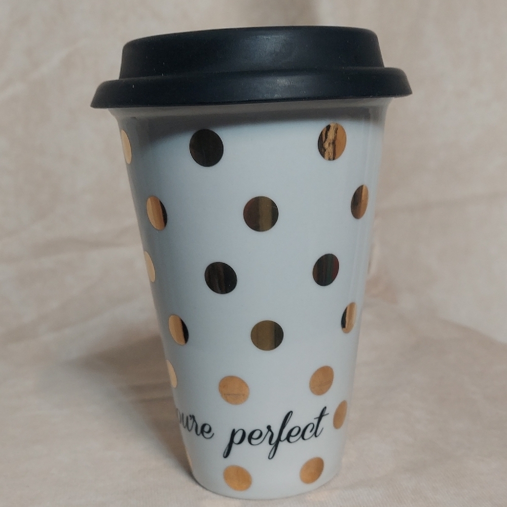 Rosanna "You're Perfect" Gold Polka Dot Commuter Mug - Picture 3 of 8